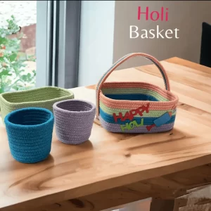 Holi Basket Hamper with 3 Bowls - Eco-Friendly Gift