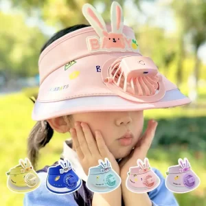Premium Cute Cartoon Sun Visor Cap with Fan